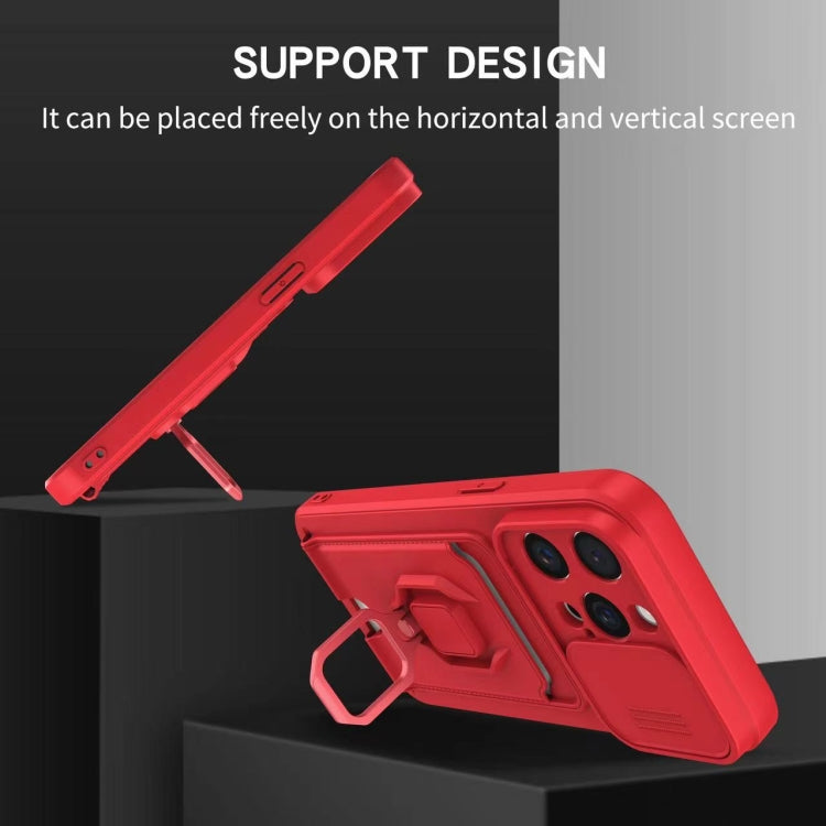 Funda de Silicona para iPhone 16 Plus con Soporte para Tarjetas Magnético y Deslizante (Rosa)