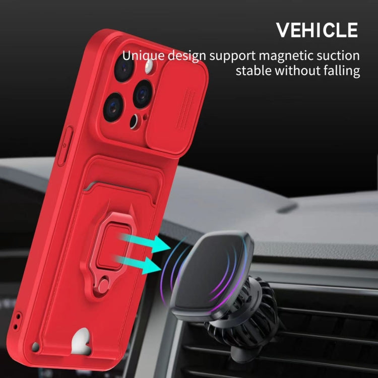 Funda de Silicona para iPhone 16 Plus con Soporte para Tarjetas Magnético y Deslizante (Rosa)
