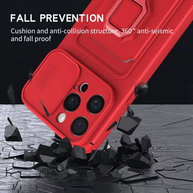 Funda de Silicona para iPhone 16 Pro Max con Soporte para Tarjetas Magnético Deslizante Camshield (Rojo)