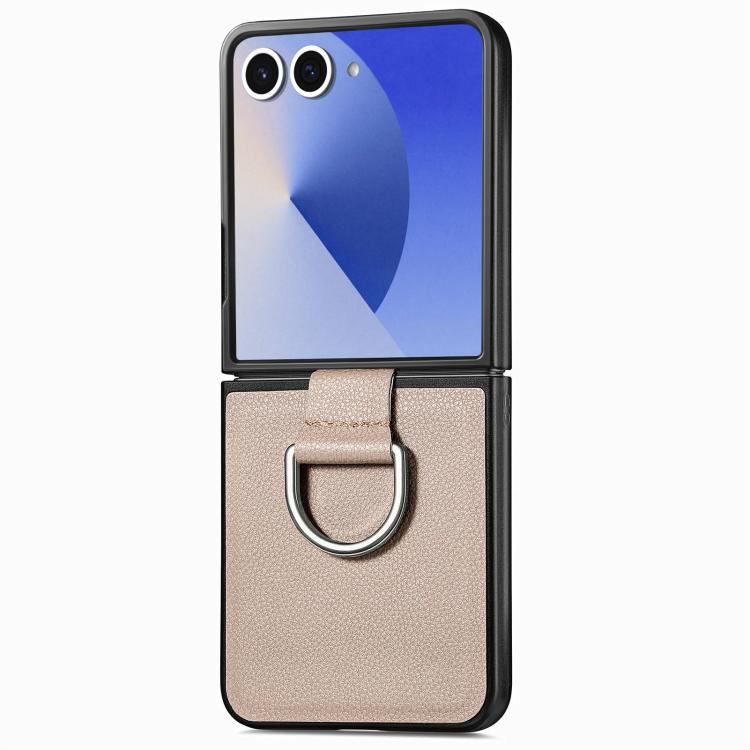 Funda de cuero con textura de lichi para Samsung Galaxy Z Flip7 5G (gris)