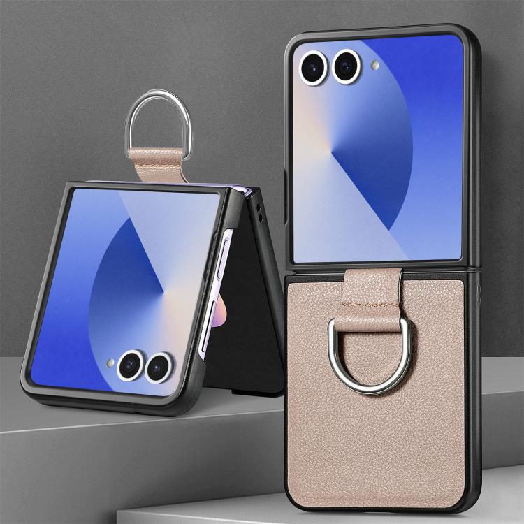 Funda de cuero con textura de lichi para Samsung Galaxy Z Flip7 5G (gris)