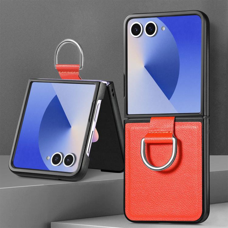 Funda de cuero con textura de lichi para Samsung Galaxy Z Flip7 5G (naranja)