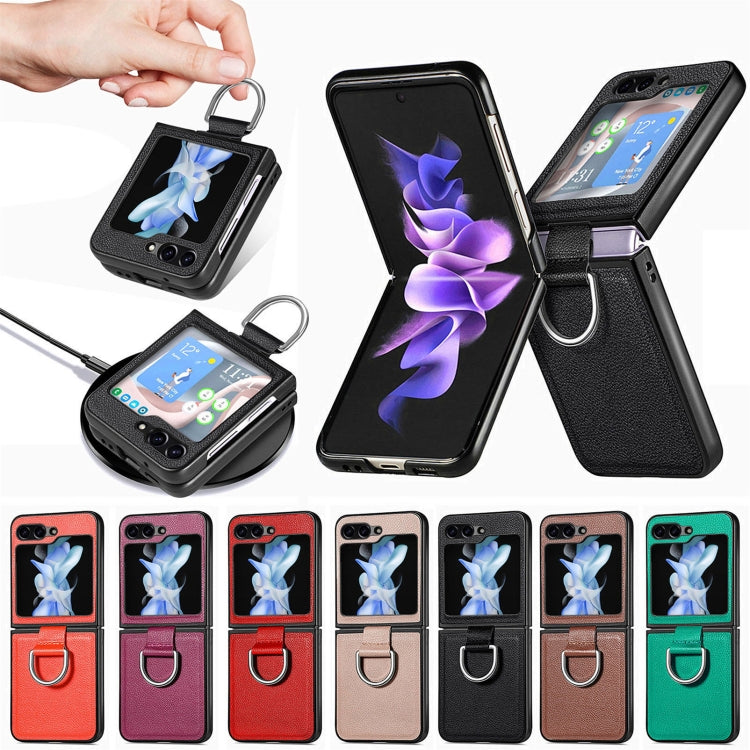 Funda de cuero con textura de lichi para Samsung Galaxy Z Flip7 5G (negro)