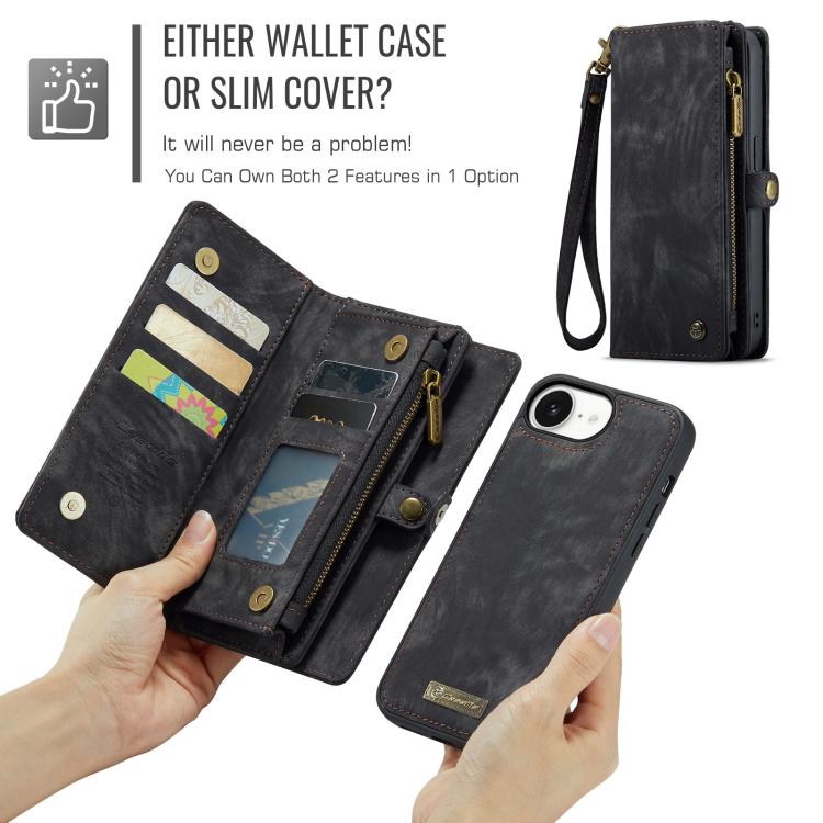 Funda de Cuero Caseme 008 para iPhone 16E Desmontable y Multifuncional (Negra)