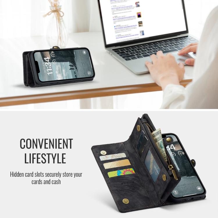 Funda de Cuero Caseme 008 para iPhone 16E Desmontable y Multifuncional (Negra)