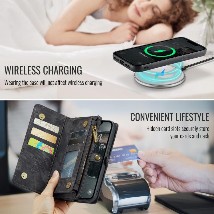 Funda de Cuero Caseme 008 para iPhone 16E Desmontable y Multifuncional (Negra)