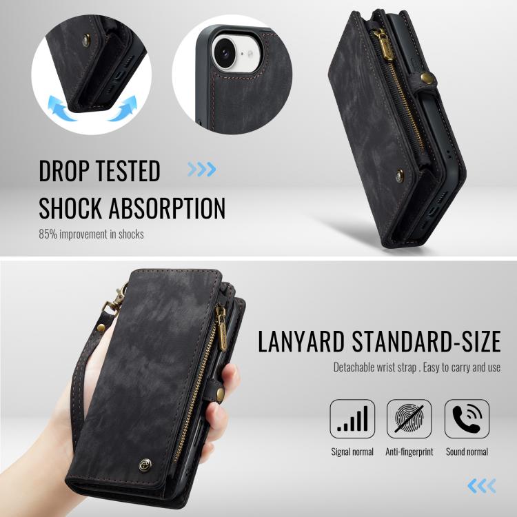 Funda de Cuero Caseme 008 para iPhone 16E Desmontable y Multifuncional (Negra)