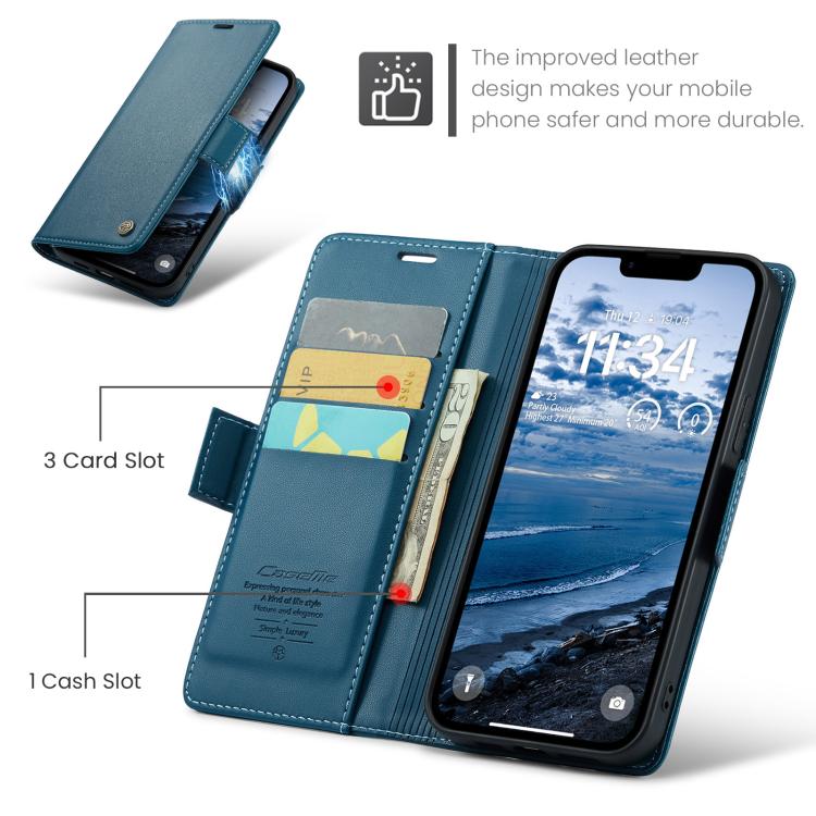 Funda para iPhone 16E Caseme 023 Hebilla de Mariposa Textura de Lichi Antirrobo Rfid (Azul)