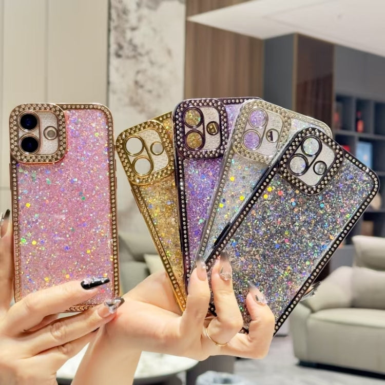 Funda de TPU con lentejuelas y diamantes brillantes para iPhone 16e (morado)