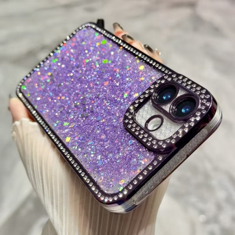 Funda de TPU con lentejuelas brillantes y diamantes para iPhone 16e (plateada)