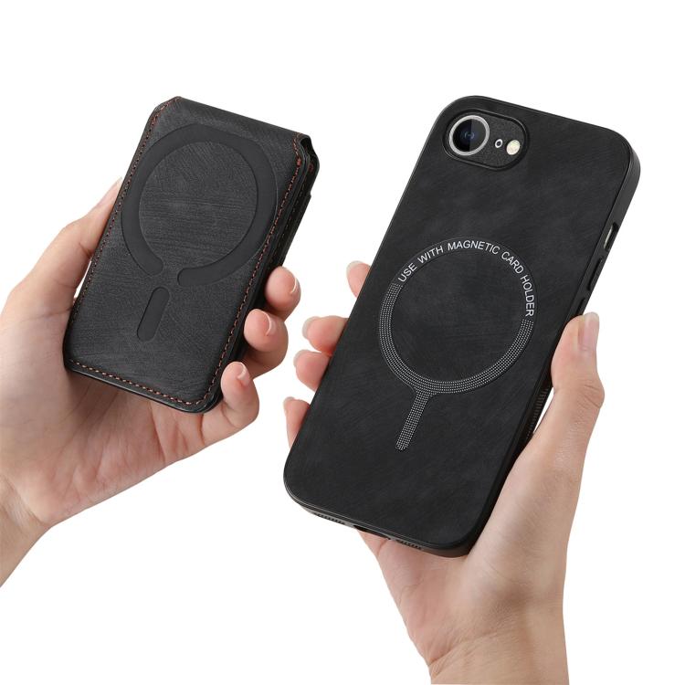 Funda de Cuero para iPhone 16E con Soporte Magnético Divisible y Estilo Retro (Negro)