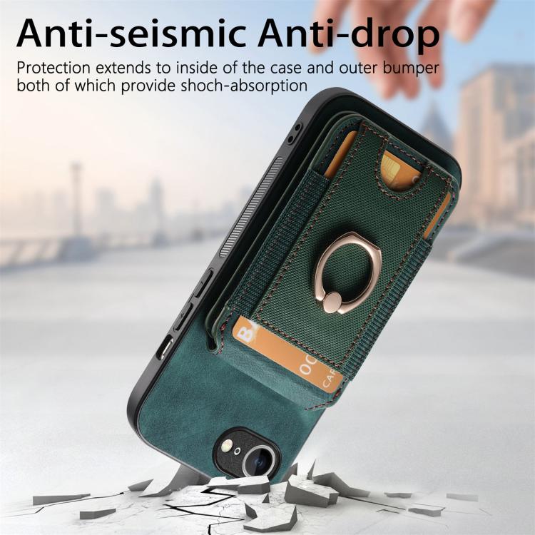 Funda de Cuero para iPhone 16E con Soporte Magnético Divisible y Estilo Retro (Verde)