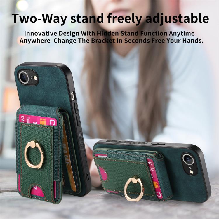 Funda de Cuero para iPhone 16E con Soporte Magnético Divisible y Estilo Retro (Verde)