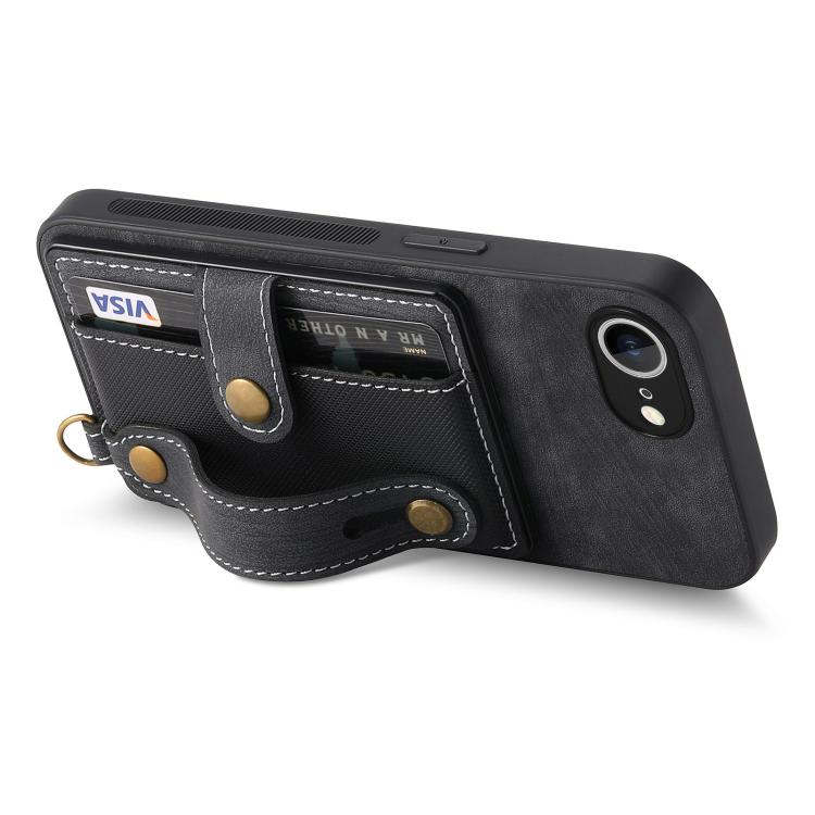 Funda Tipo Billetera Cuero con Correa Cruzada para iPhone 16E (Negro)