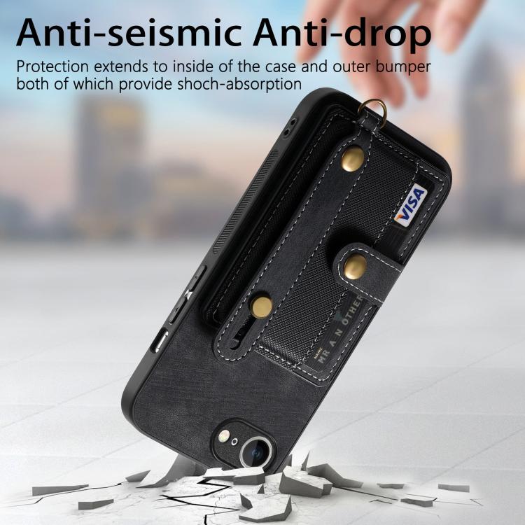 Funda Tipo Billetera Cuero con Correa Cruzada para iPhone 16E (Negro)