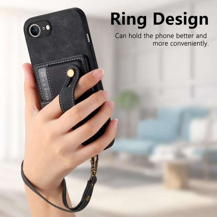 Funda Tipo Billetera Cuero con Correa Cruzada para iPhone 16E (Negro)