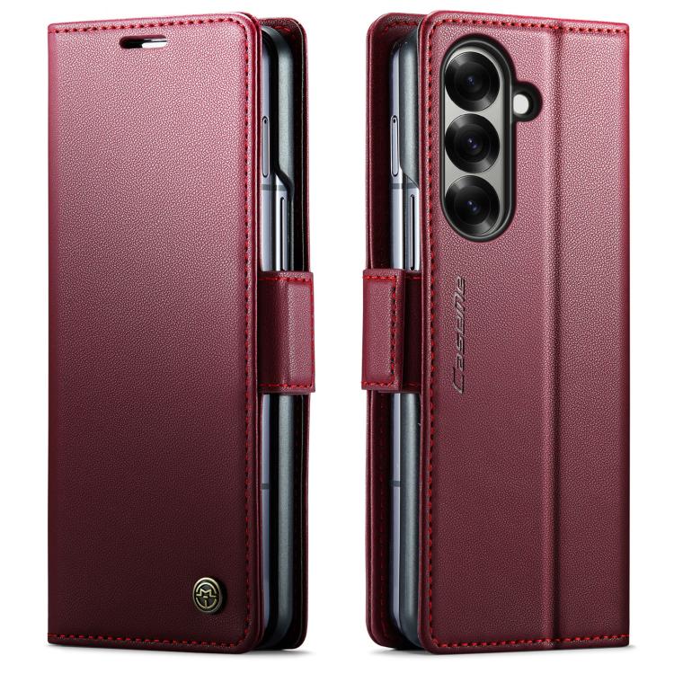Funda de cuero antirrobo con textura de lichi y hebilla de mariposa para Samsung Galaxy Z Fold7 CaseMe 023 (Roja)