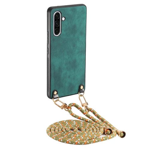 Funda de Cuero Vintage para Samsung Galaxy A36 con Parte Trasera de Policarbonato y Correa Cruzada (Verde)