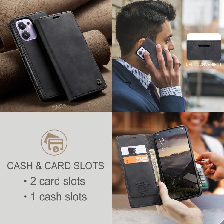 Funda de Cuero con Tapa Horizontal Multifuncional Caseme 013 para Oppo Reno13 F 4G/5G (Negra)