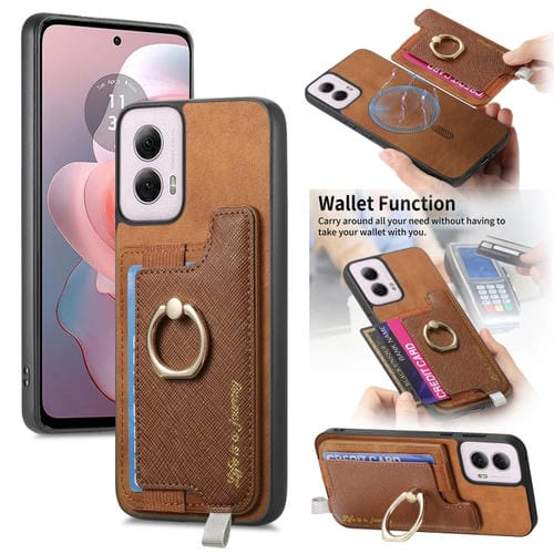 Funda para Teléfono Motorola Moto G Power 2024 5G con Tarjetero Anillo Cuero Diseño Retro (Marrón)