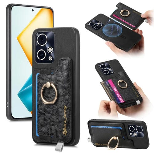 Funda para Teléfono Honor 90 GT 5G con Tarjetero y Anillo de Cuero Retro Magsafe (Negro)