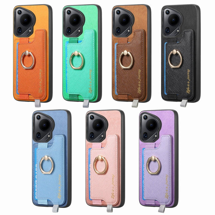 Funda para Teléfono Huawei Pura 70 Ultra con Tarjetero y Anillo Cuero Retro (Marrón)