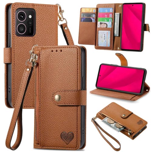 Funda de Cuero para Teléfono HMD Skyline Love con Cordón y Cremallera (Marrón)