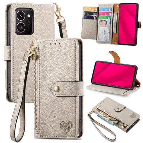 Funda de Cuero para Teléfono HMD Skyline Love con Cordón y Cremallera (Gris)