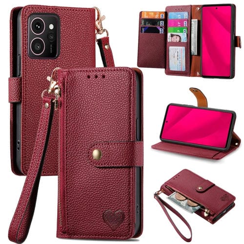 Funda de Cuero para Teléfono HMD Skyline Love con Cordón y Cremallera (Rojo)