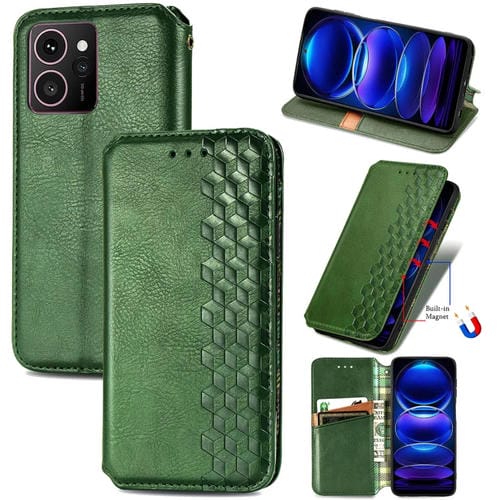 Funda de Cuero Magnética Prensada con Cuadrícula Cúbica para Teléfono HMD Skyline (Verde)