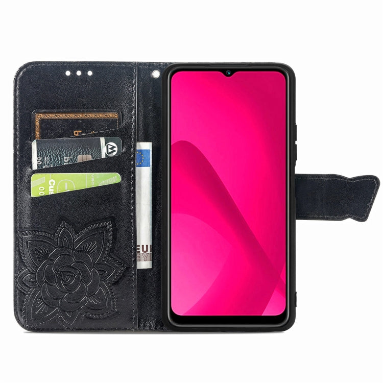 Funda de Cuero con Relieve de Mariposa y Flor para Oukitel C53 (Negro)
