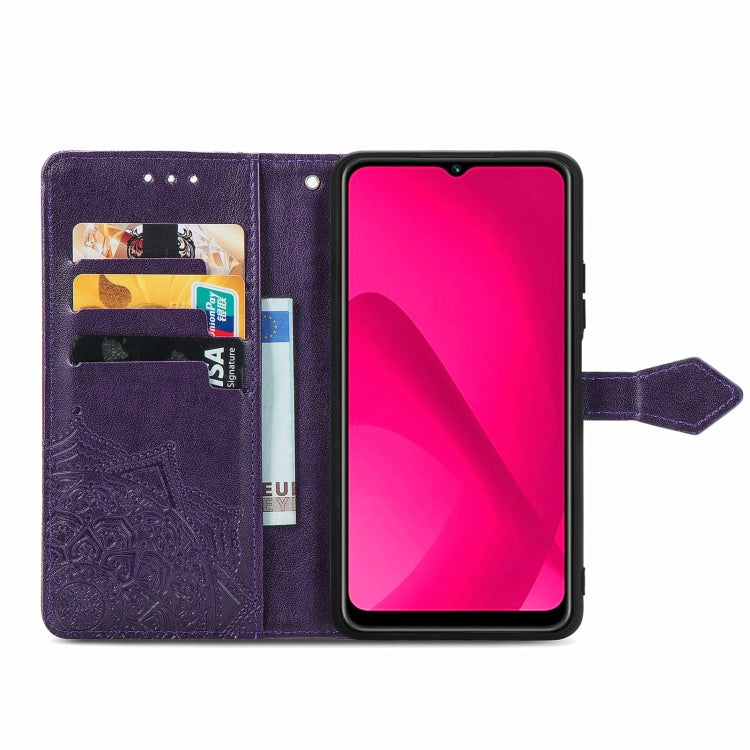 Funda de Cuero con Relieve Flor de Mandala para Teléfono Oukitel C53 (Morado)