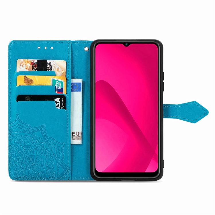 Funda de Cuero con Relieve Flor de Mandala para Teléfono Oukitel C53 (Azul)