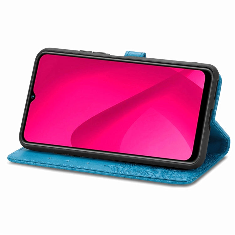 Funda de Cuero con Relieve Flor de Mandala para Teléfono Oukitel C53 (Azul)