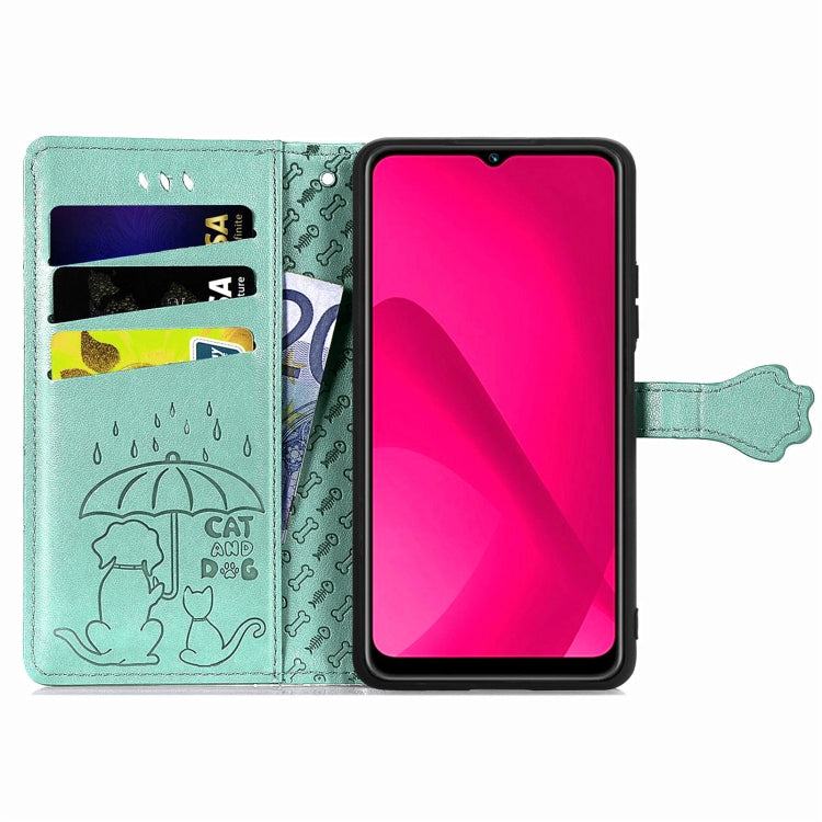 Funda de Piel con Relieve de Gato y Perro para Oukitel C53 (Verde)