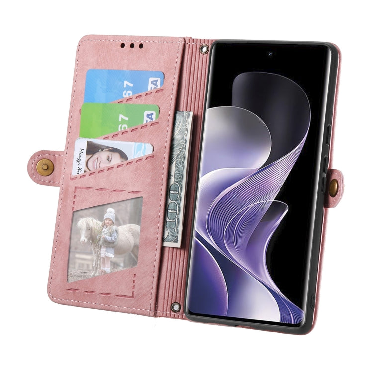 Funda de Cuero Nxtpaper para TCL 50 Pro con Hebilla Lateral y Cremallera Geométrica (Rosa)