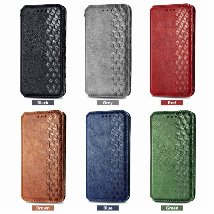 Funda de Cuero Magnética con Rejilla Cúbica para TCL 50 5G (Roja)
