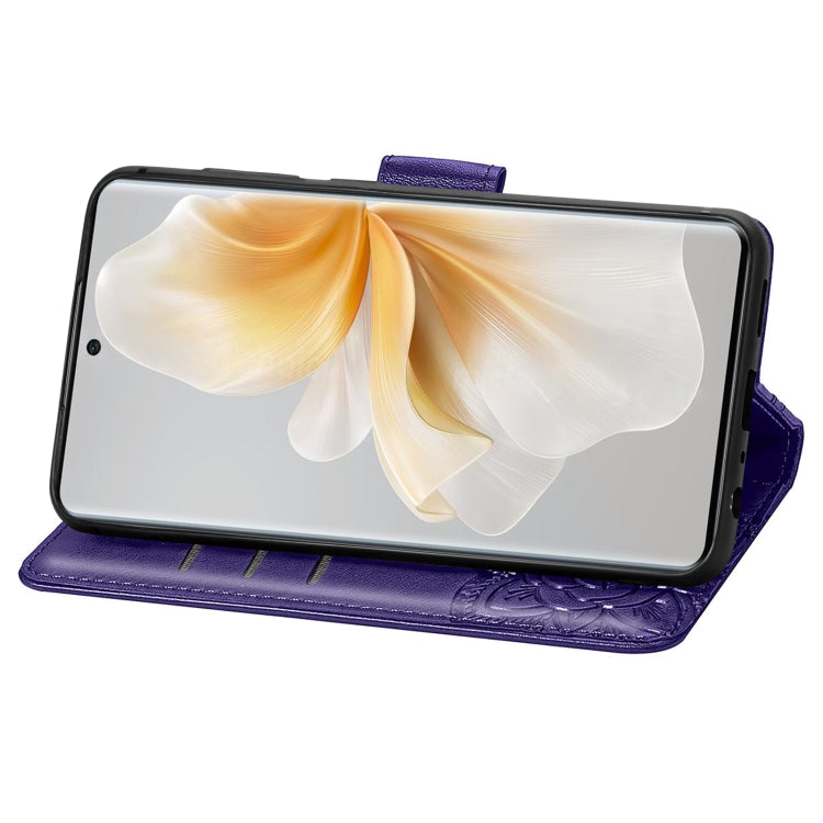 Funda de Cuero con Relieve de Mariposa y Flor para TCL 50 5G (Morado)