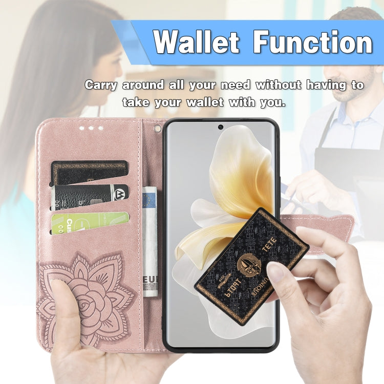 Funda de Cuero con Relieve Mariposa y Flor para TCL 50 5G (Lavanda)