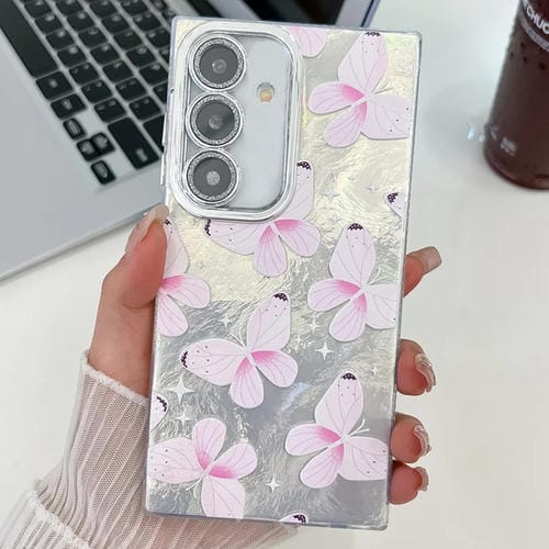 Funda TPU Samsung Galaxy A25 5G Textura Enchapada Mariposa Película Lente (Rosas)