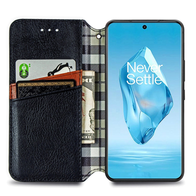 Funda de Cuero Magnética OnePlus Ace 3 Pro Diseño Cuadrícula Cúbica (Negra)