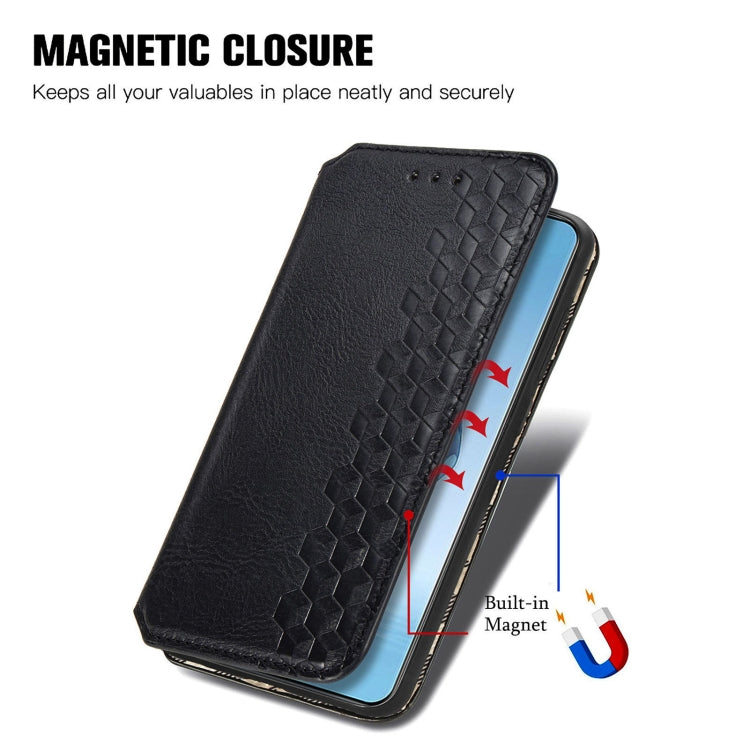 Funda de Cuero Magnética OnePlus Ace 3 Pro Diseño Cuadrícula Cúbica (Negra)