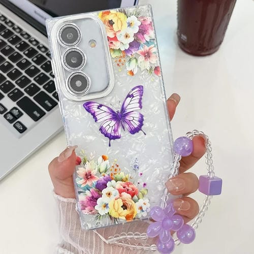 Funda de Teléfono TPU Samsung Galaxy A25 5G con Pulsera de Mariposa y Película de Lente (Flores y Mariposas Hu1)