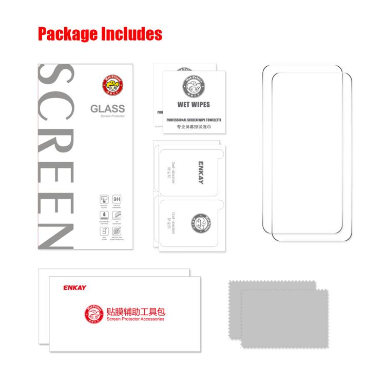 2 películas de vidrio templado ENKAY de 0,18 mm de alto, de aluminio y silicio, compatibles con desbloqueo ultrasónico de huellas dactilares para Redmi K80 Ultra.