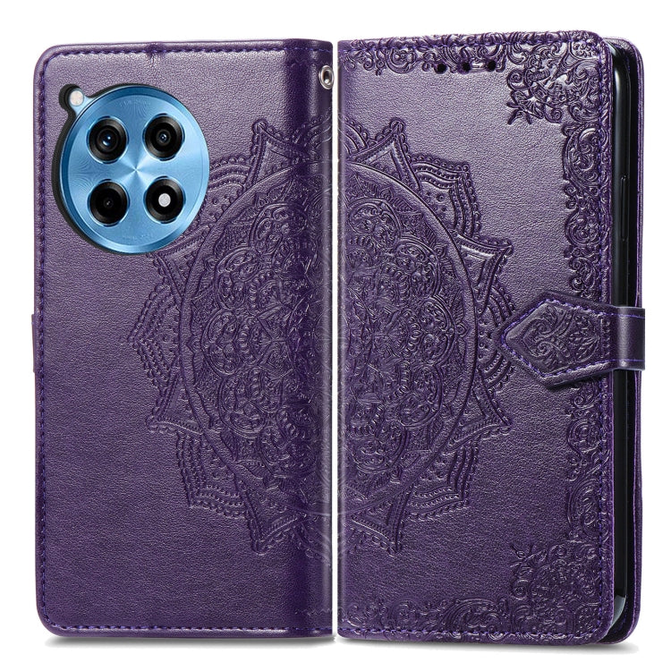 Funda de Cuero con Relieve Flor de Mandala para OnePlus Ace 3 Pro (Morado)