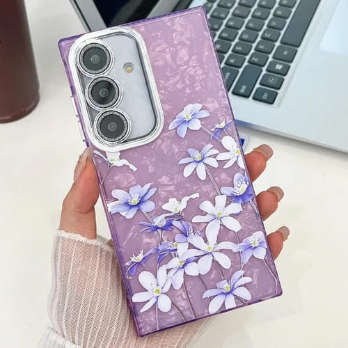 Funda TPU Samsung Galaxy A25 5G Textura Flores Plantas Galvanizadas (Flores Lilas)