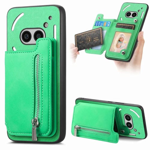 Estuche para teléfono Nothing Phone 2A con cremallera y tarjetero (Verde)