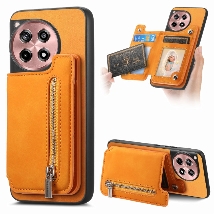 Funda para Teléfono OnePlus Nord Ce4/Ace 3V con Cremallera y Tarjetero Estilo Retro (Amarillo)
