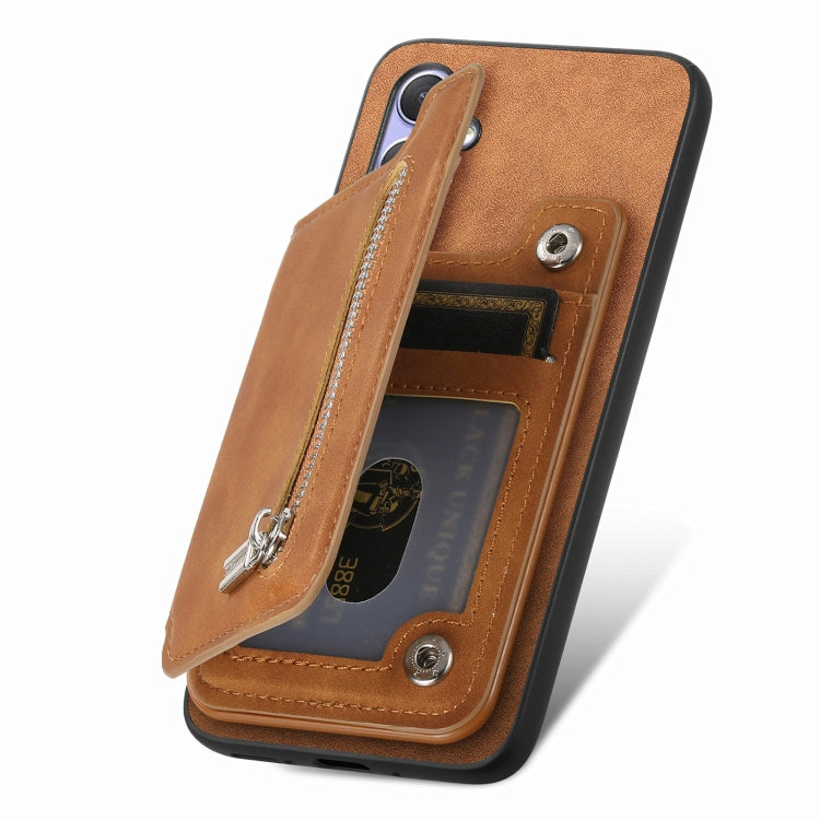 Funda para Teléfono OnePlus Nord Ce4 Ace 3V con Cremallera y Tarjetero Retro (Marrón)