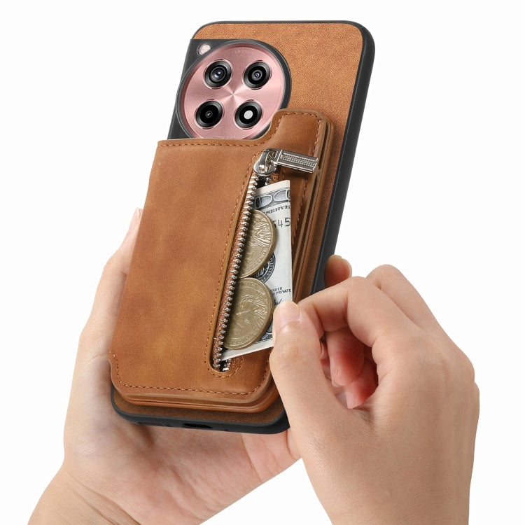 Funda para Teléfono OnePlus Nord Ce4 Ace 3V con Cremallera y Tarjetero Retro (Marrón)